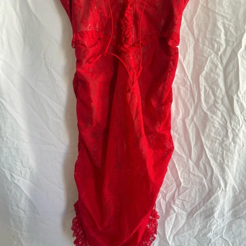 For Love And Lemons red gracie high low lace slip dress Size Small